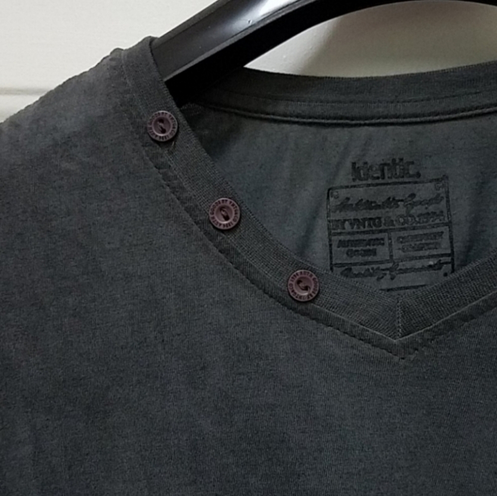 Black Dyed Medium Washed Gray Tee Shirt Short Sleeves V Neck Made In Germany New - Picture 3 of 10